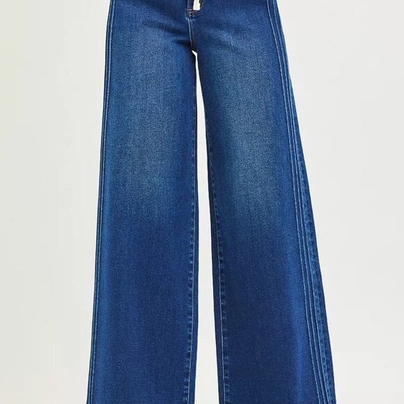 RISEN Full Size Mid Rise Wide Side Pintuck Jeans with Front Drawstring Plus Size - Picture 6 of 7